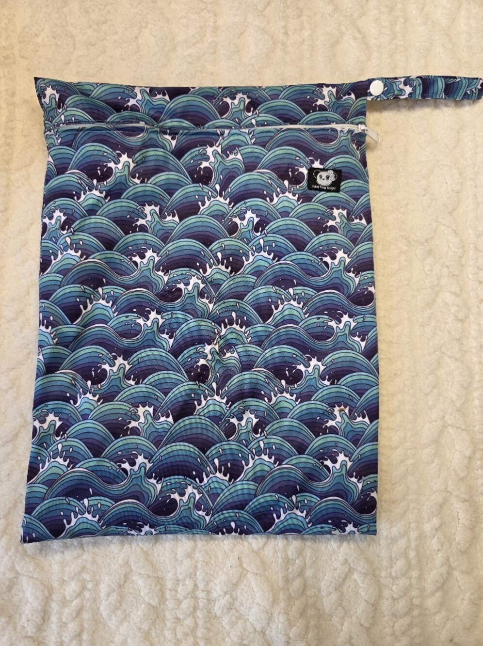 Naked Panda Designs Blue Wave Print Wet Bag Large Zippered Pouch